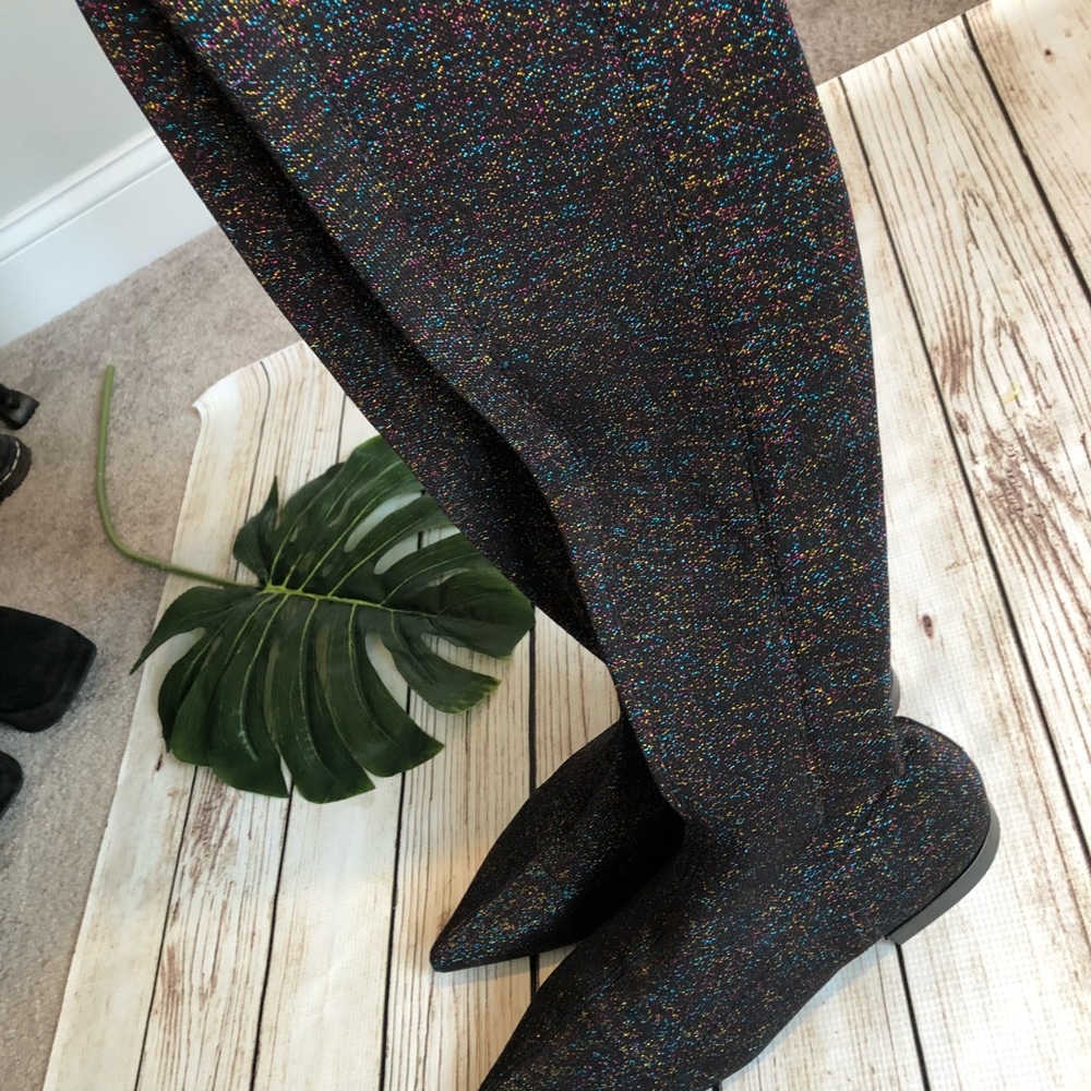 ZARA RAINBOW GLITTER OVER THE KNEE SOCK BOOTS - Picture 4 of 5